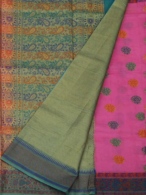 

Pothys Pink & Sea Green Jute Silk Woven Design Saree