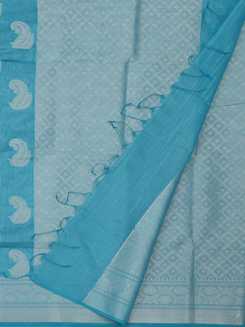 

Pothys Blue & Silver-Toned Cotton Blend Woven Design Saree
