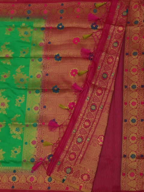 

Pothys Green & Pink Jute Silk Woven Design Saree