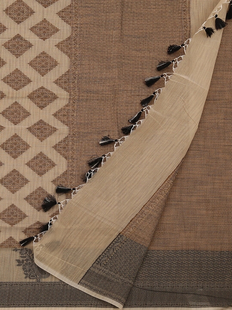 

Pothys Cream-Coloured & Brown Supernet Printed Saree