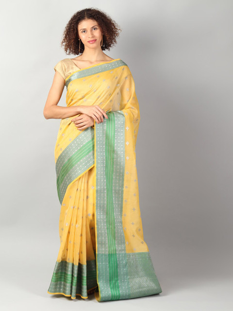 

EthnicRoom Yellow & Green Silk Cotton Woven Design Banarasi Saree