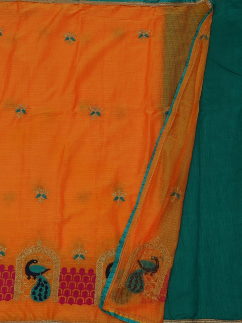

Pothys Orange Embroidered Poly Georgette Saree