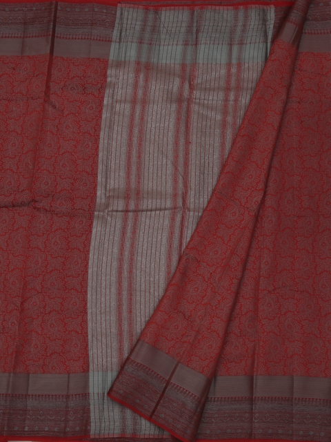 

Pothys Red & Silver-Toned Jute Silk Striped Saree