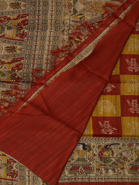 Pothys Multicoloured Checked Jute Silk Saree, Multi