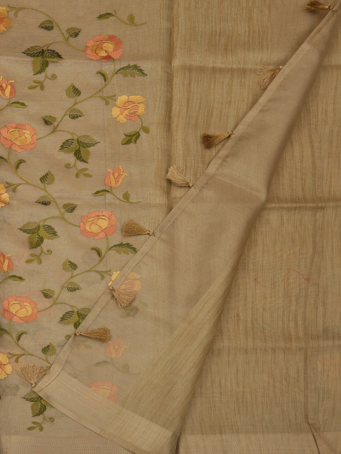 

Pothys Gold-Toned & Green Art Silk Printed Saree