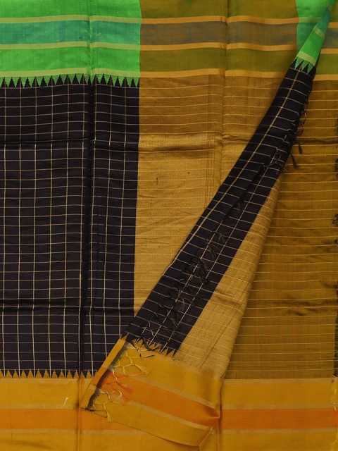 

Pothys Blue & Gold-Toned Jute Silk Checked Saree