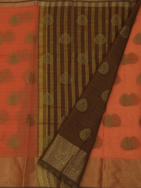 

Pothys Orange & Brown Cotton Blend Woven Design Saree