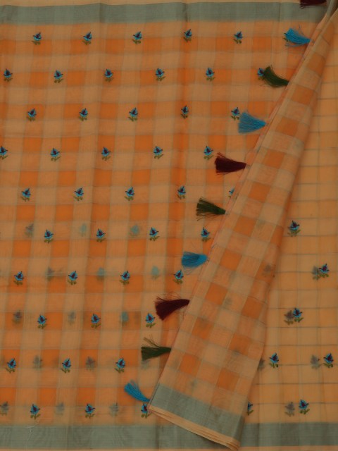 

Pothys Orange Embroidered Jute Silk Saree