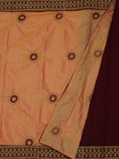 

Pothys Peach-Coloured & Maroon Poly Silk Embroidered Saree