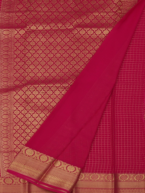 

Pothys Magenta & Gold-Toned Pure Georgette Woven Design Saree