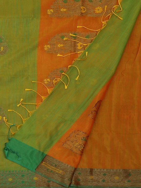 

Pothys Green & Orange Jute Silk Printed Saree