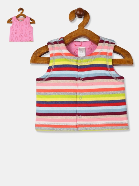 

GAP Baby Boys Multi Colour Reversible Striped Vest Jacket, Pink