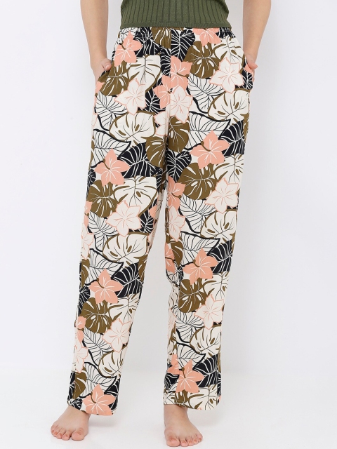 

Heart 2 Heart Women White & Black Fern Printed Lounge Pants