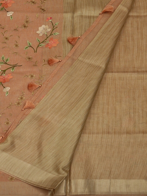 Pothys Peach-Coloured & Gold-Coloured Art Silk Embroidered Saree