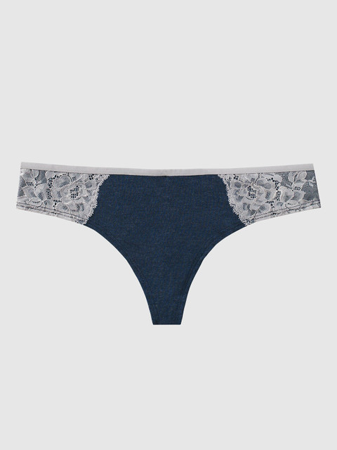 

La Senza Women Navy Blue & Grey-Melange Lace Ultrasoft Thongs 11139024-43CF