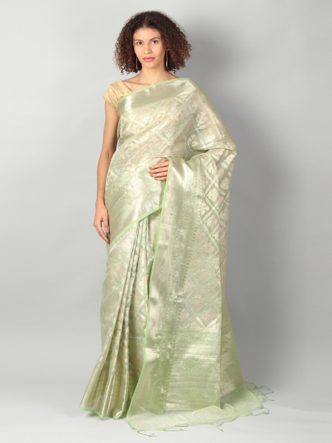 

EthnicRoom Green & Gold-Coloured Silk Cotton Woven Design Banarasi Saree
