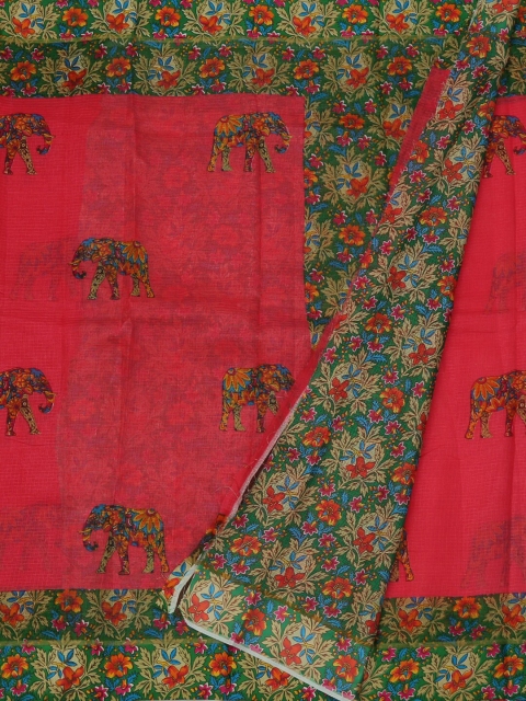 

Pothys Pink & Green Jute Silk Printed Saree