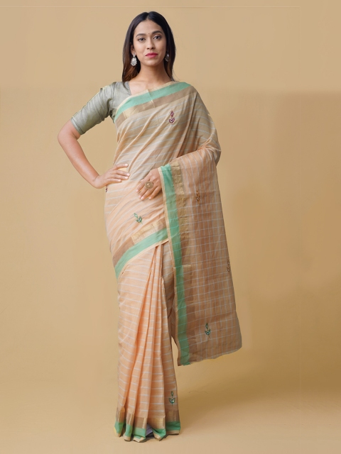 

Unnati Silks Orange Pure Cotton Woven Design Handloom Mangalagiri Saree