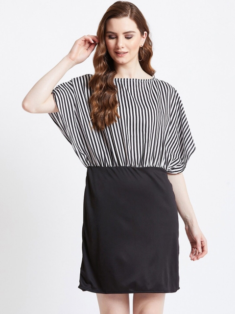 

AkaAyu Women Black Striped Blouson Dress