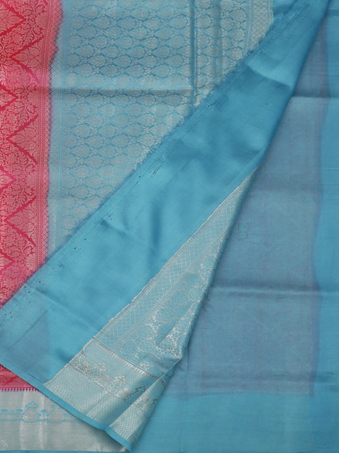 

Pothys Pink & Blue Jute Silk Woven Design Saree