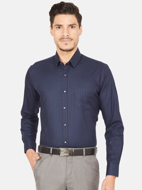 

Oxemberg Men Navy Blue & White Slim Fit Micro Printed Formal Shirt