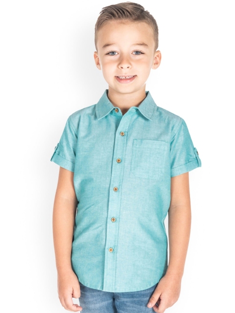 

Cherry Crumble Kids Sea Green Regular Fit Solid Casual Shirt