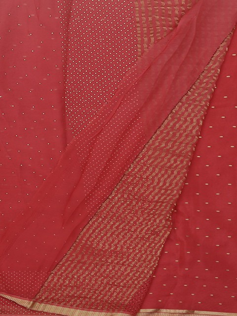 

Pothys Pink & Gold-Toned Pure Georgette Embellished Saree
