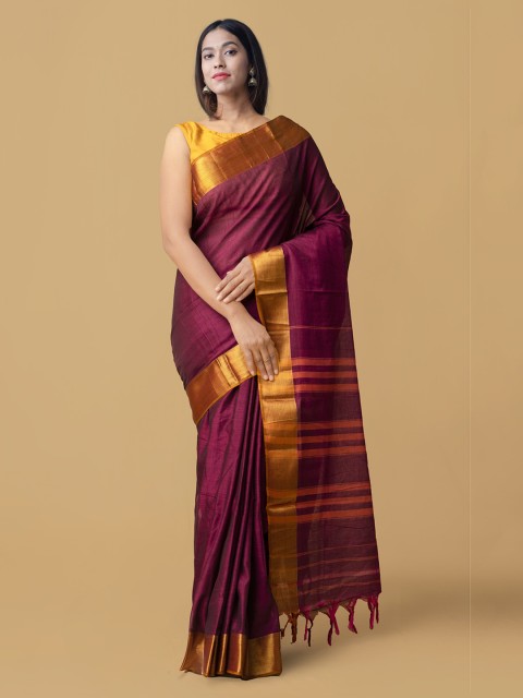 

Unnati Silks Purple Pure Cotton Solid Narayan Peth Saree