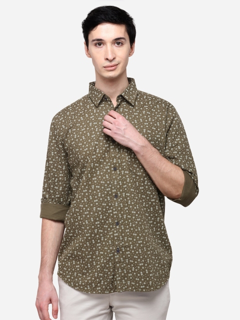 

JADE BLUE Men Olive Green Tailored Fit Printed Casual Shirt