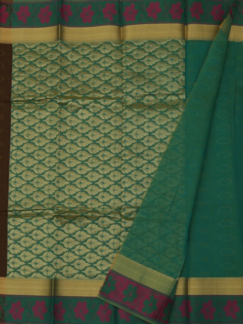 

Pothys Green & Gold-Toned Silk Cotton Woven Design Saree
