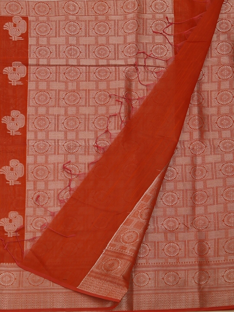 Pothys Orange & Gold-Coloured Cotton Blend Woven Design Saree