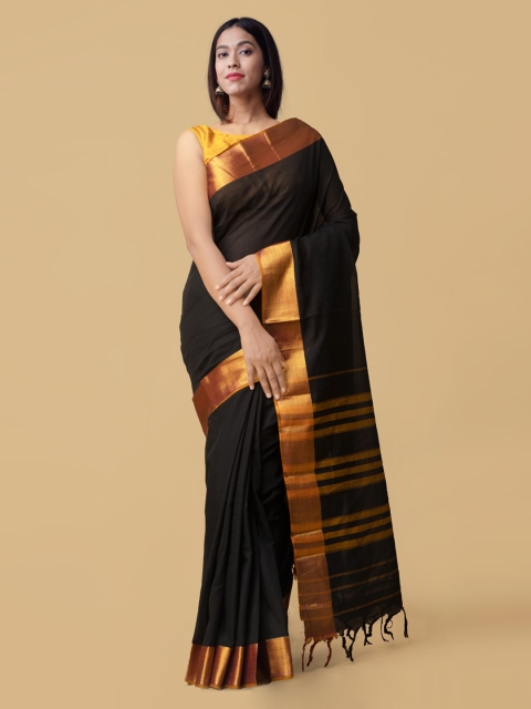 

Unnati Silks Black Pure Cotton Woven Design Narayan Peth Handloom Saree