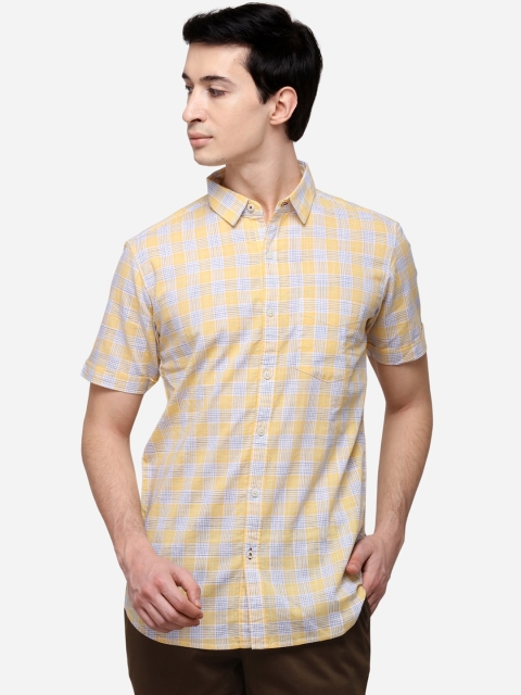 

JADE BLUE Men Yellow & Grey Slim Fit Checked Casual Shirt