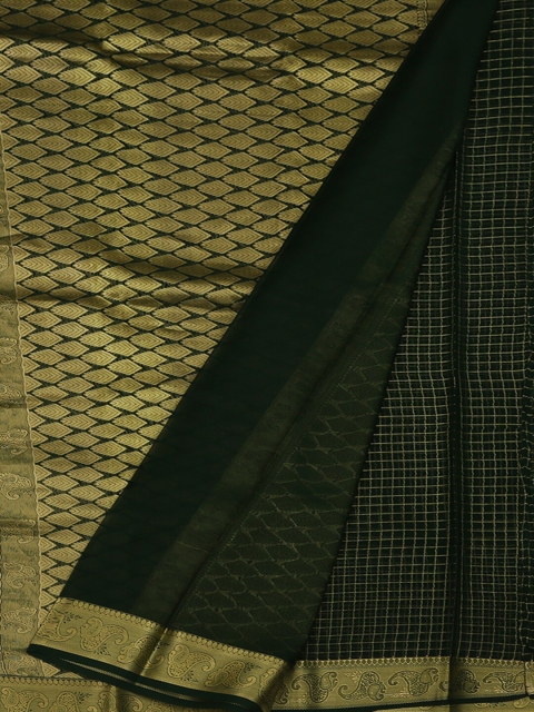 

Pothys Green & Gold-Toned Pure Georgette Checked Saree
