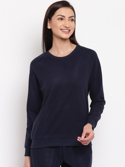 

Enamor Women Navy Relaxed Fit Cozy Fleece Sweat Shirt, Navy blue