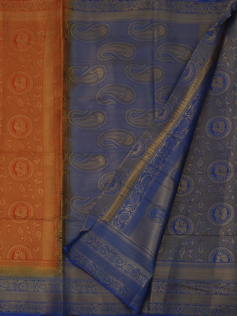

Pothys Orange & Blue Jute Silk Woven Design Saree