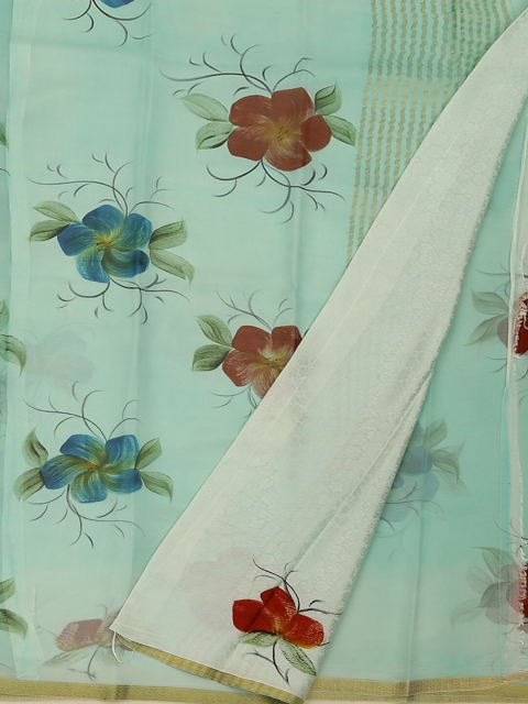 

Pothys Green Printed Pure Georgette Saree