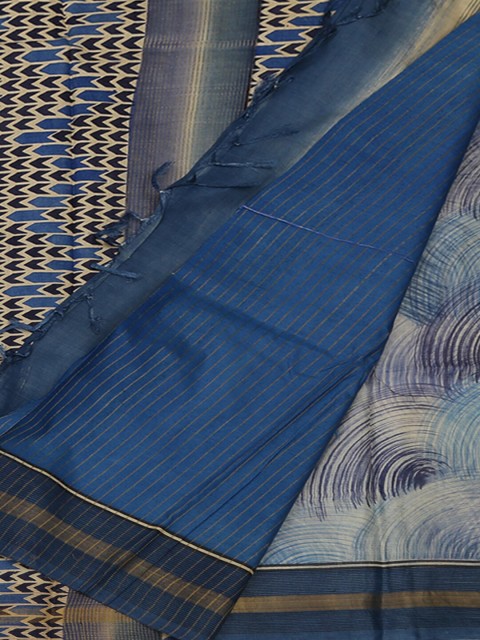 

Pothys Blue & Off-White Jute Silk Printed Saree