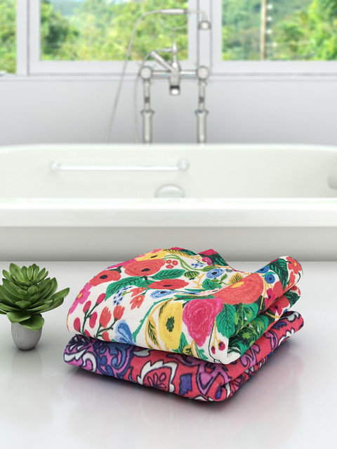 

Athom Trendz Unisex Set Of 2 Multicolored Printed 300 GSM Cotton Bath Towels, Multi