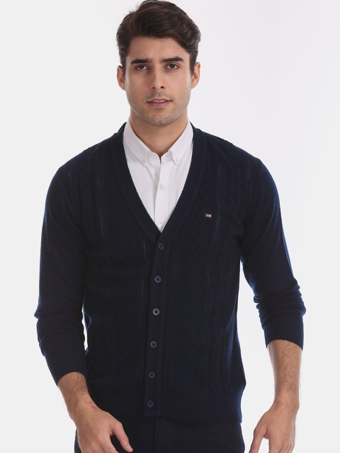 

Arrow Men Navy Blue Self Design Cardigan Sweater