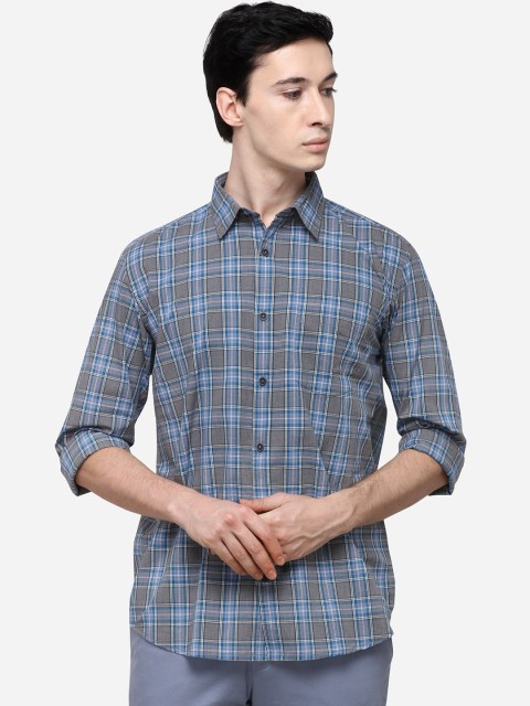 

JADE BLUE Men Grey & Blue Slim Fit Checked Casual Shirt