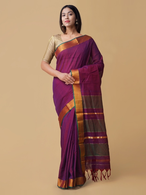 

Unnati Silks Purple Pure Cotton Checked Narayan Peth Saree