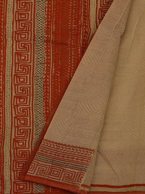 

Pothys Cream-Coloured & Red Supernet Printed Saree