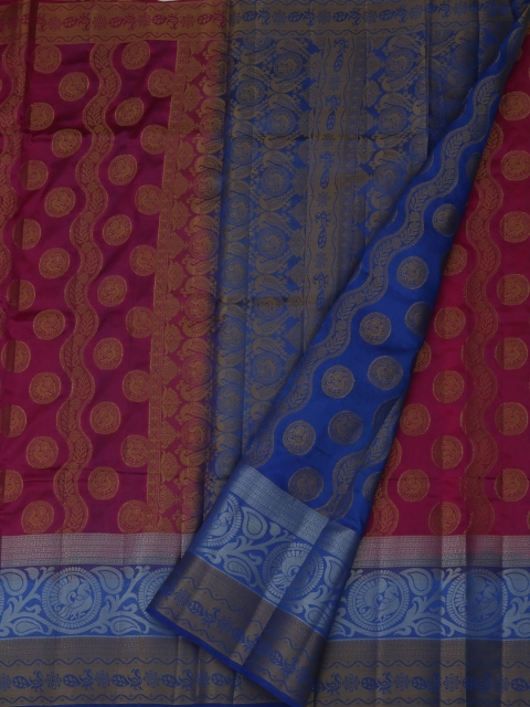 

Pothys Magenta & Navy Blue Jute Silk Woven Design Saree