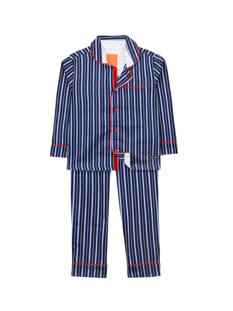 

Cherry Crumble Kids Navy Blue Striped Night suit