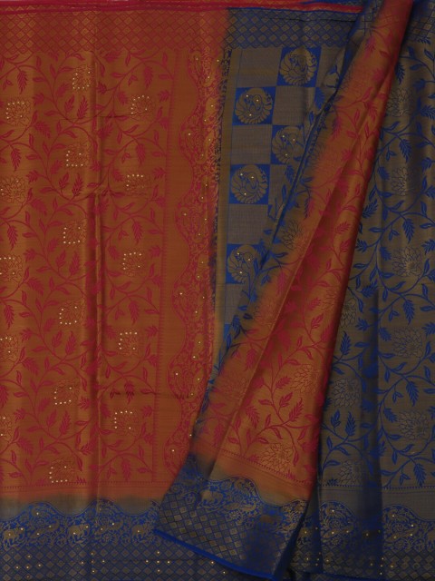 

Pothys Coral & Blue Jute Silk Woven Design Saree