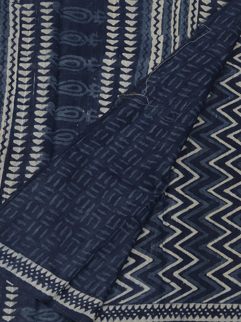 Pothys Blue & White Jute Silk Striped Saree