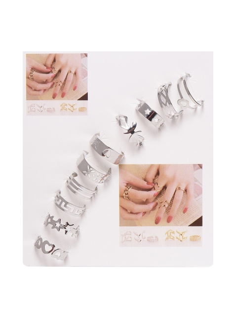 

Blueberry Set Of 10 Silver-Plated Adjustable Finger Rings