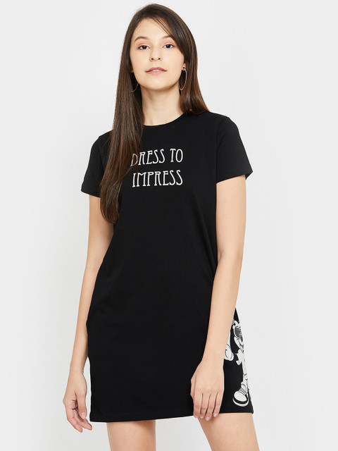 

Ginger by Lifestyle Women Black Printed T-shirt Dress