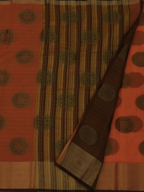 

Pothys Brown & Green Cotton Blend Woven Design Saree